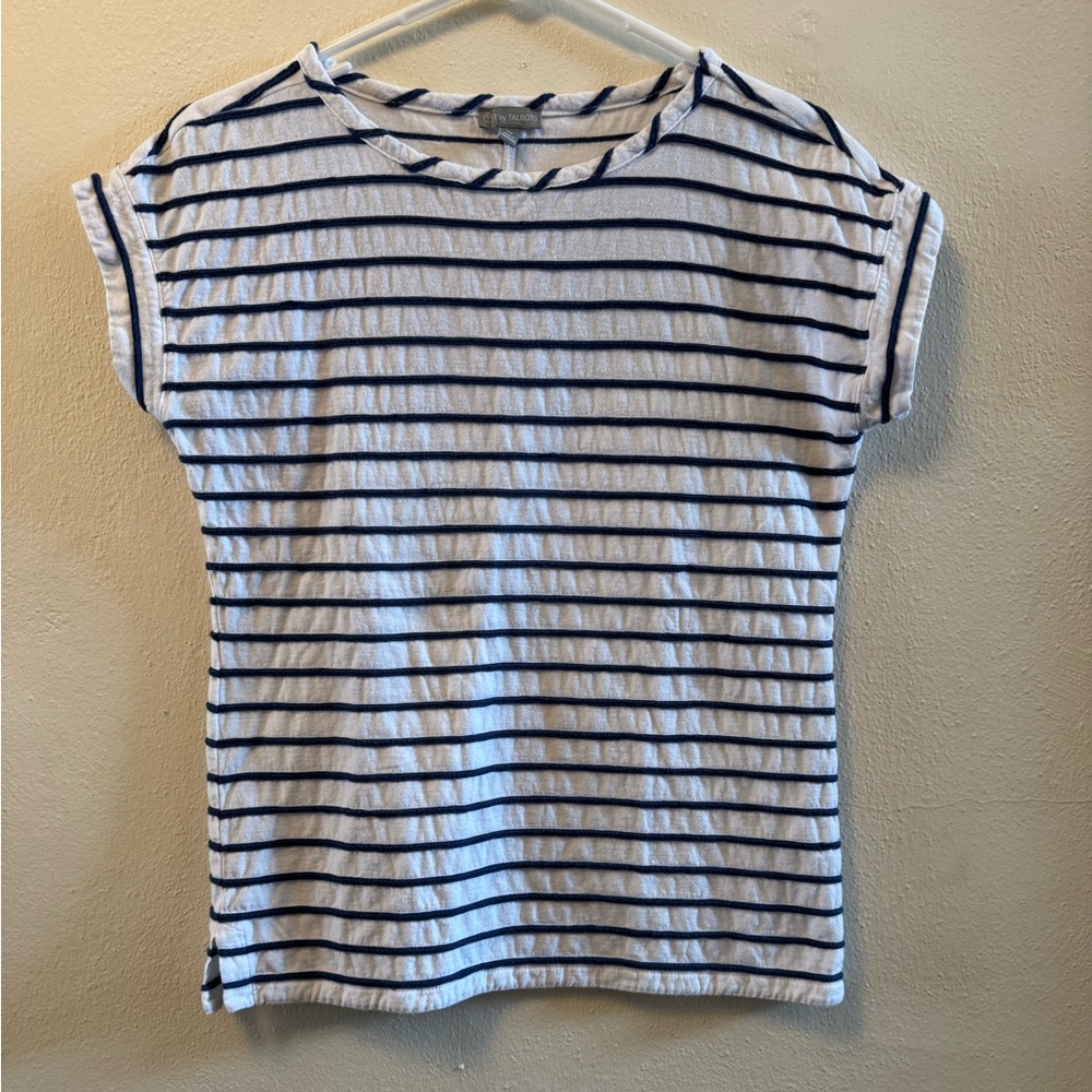 Talbots White Navy Striped Short Sleeve Cap Tee- Size Sp